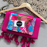 Pink Handloom Khadi Cotton Saree With Geometric Print Blouse